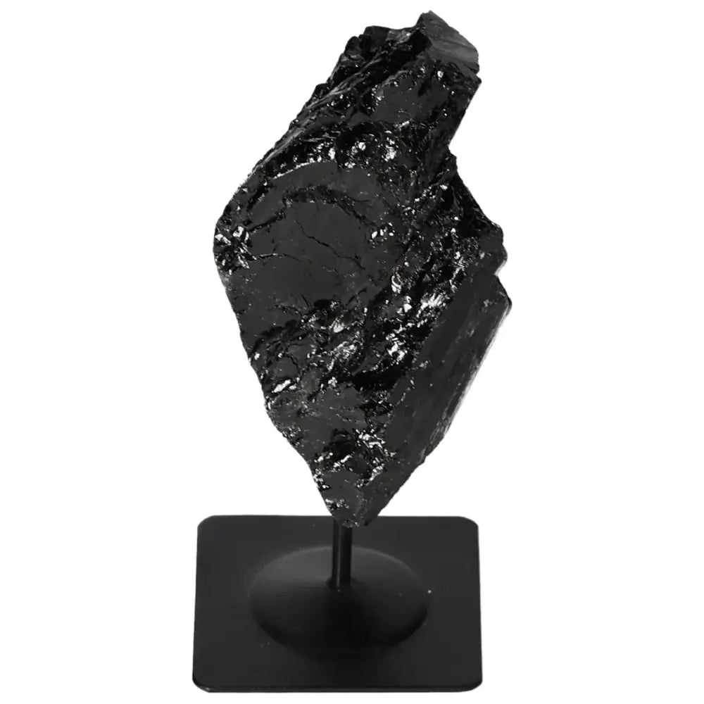 Rough Tourmaline on Metal Stand, elegant black crystal decor by Sylvia Crystals