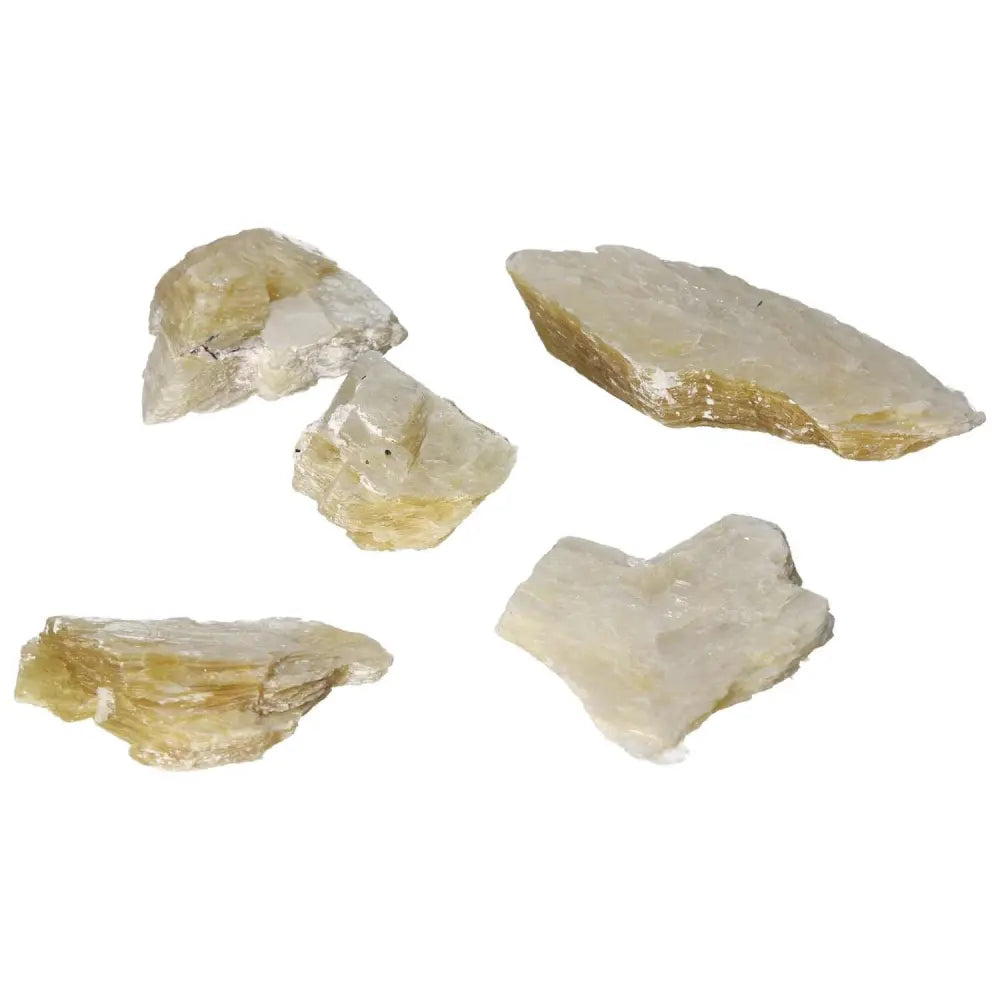 Rough Yellow Mica M stones enhancing spiritual exploration, available at Sylvia Crystals, showcasing striking aesthetics and earth energies.