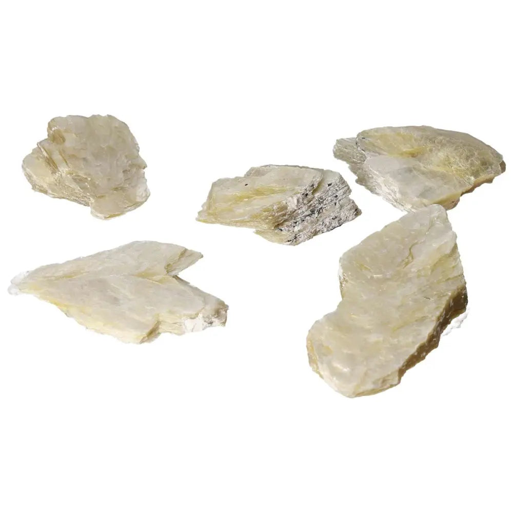 Selection of Rough Yellow Mica crystals from Sylvia Crystals, showcasing striking aesthetics and earth-energy connection for spiritual exploration.