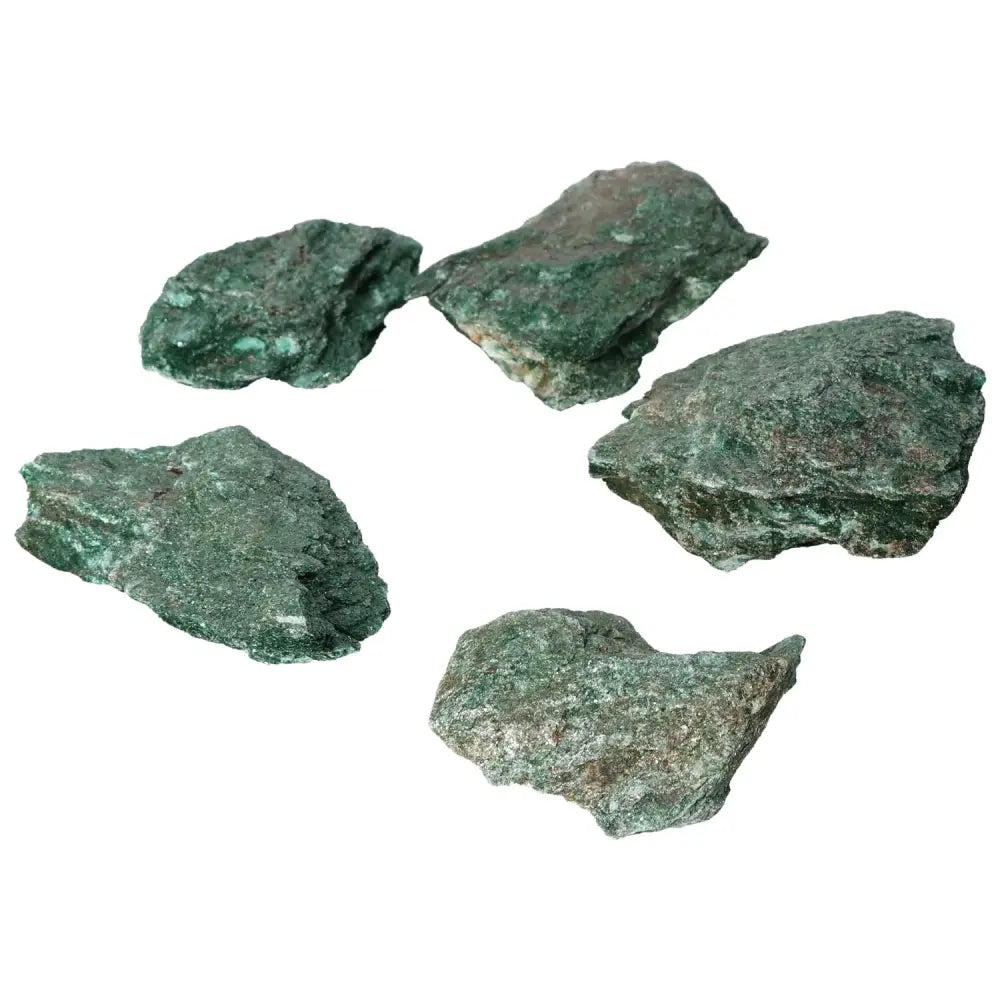 Rought Fuchsite stones from Sylvia Crystals, green muscovite mica for emotional healing and resilience, handpicked for quality.
