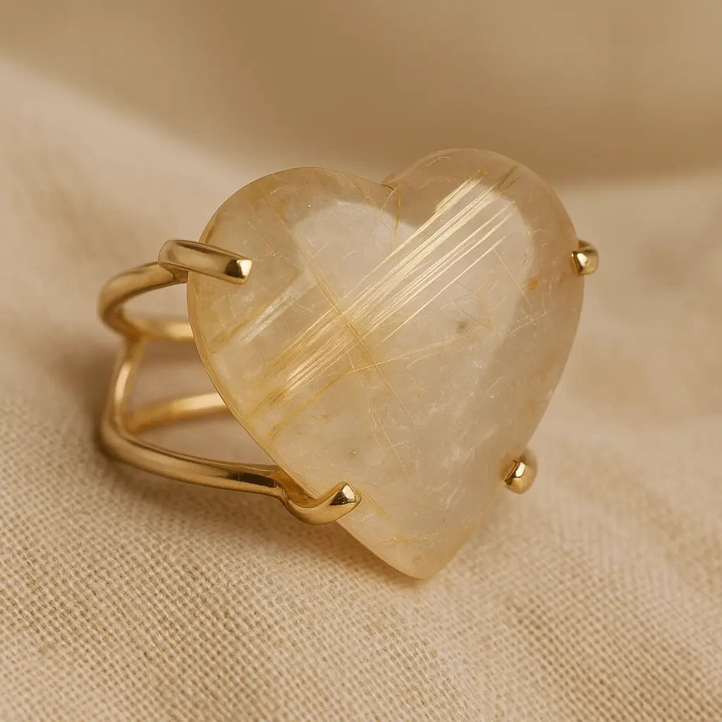 Rutilated Quartz Heart Cabochon Arc Ring Sylvia Crystals Sp. z o.o.