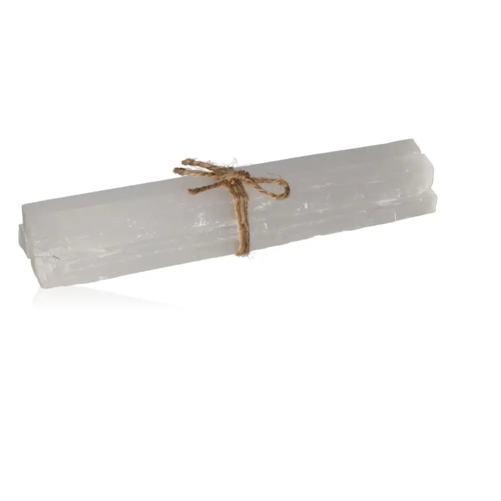 Selenite Rough Bundle tied with twine by Sylvia Crystals, promoting purity and mindful living with ethically sourced, high-quality crystals.