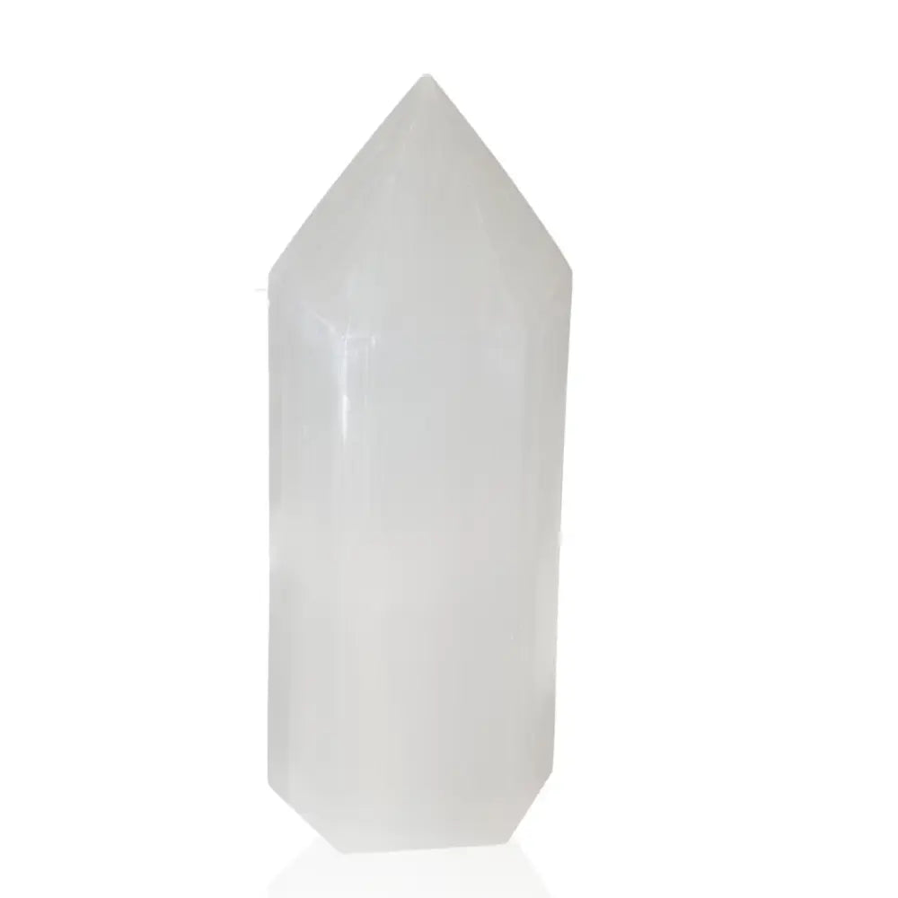 25cm Selenite crystal tower by Sylvia Crystals, ideal for purity, power, and spiritual growth, ethically sourced and premium quality.