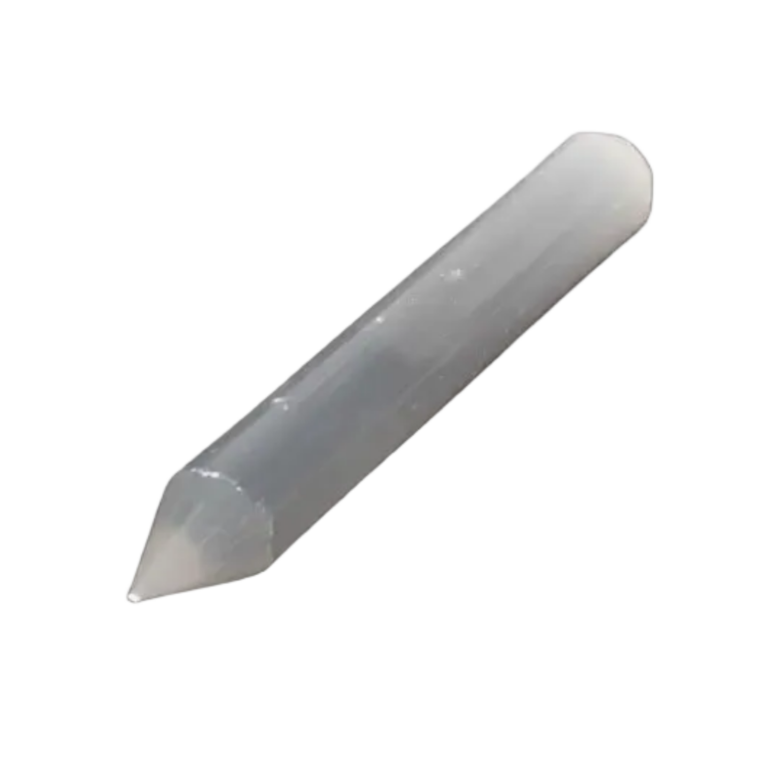 Selenite massage wand with a silky finish on a black background, ideal for energy purification and creating a harmonious atmosphere.