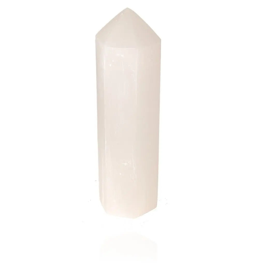 Selenite tower hex by Sylvia Crystals, ethically sourced for spiritual growth and mindful living.