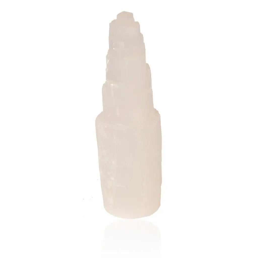 Selenite tower 15cm by Sylvia Crystals, ideal for mindful living and spiritual growth, showcasing purity and power.