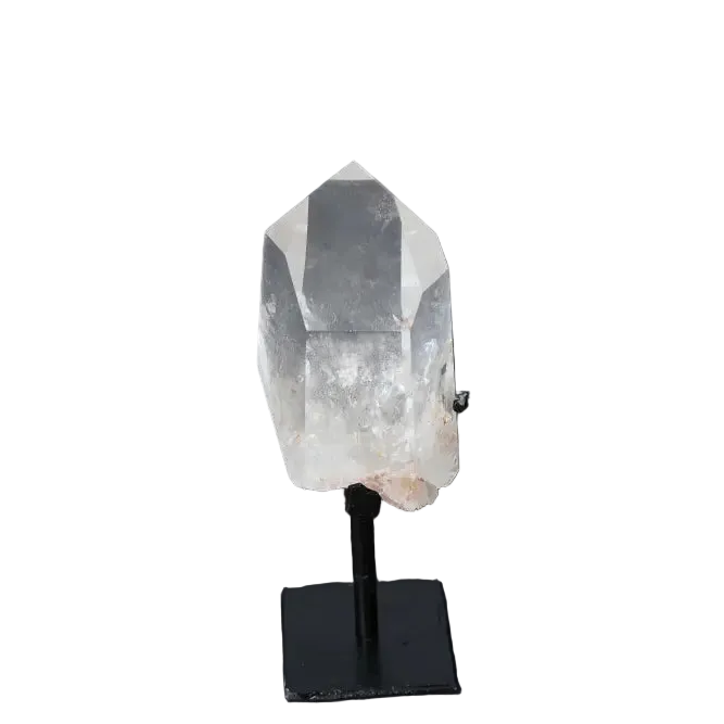 Semi Polished Clear Quartz Point on Stand - Amplify, Align & Illuminate with This Elegant Gemstone for Meditation and Energy Focus