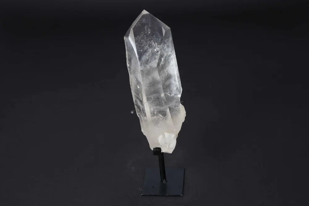 Semi Polished Clear Quartz Point on Stand for Energy Amplification and Clarity in Meditation and Manifestation Practices
