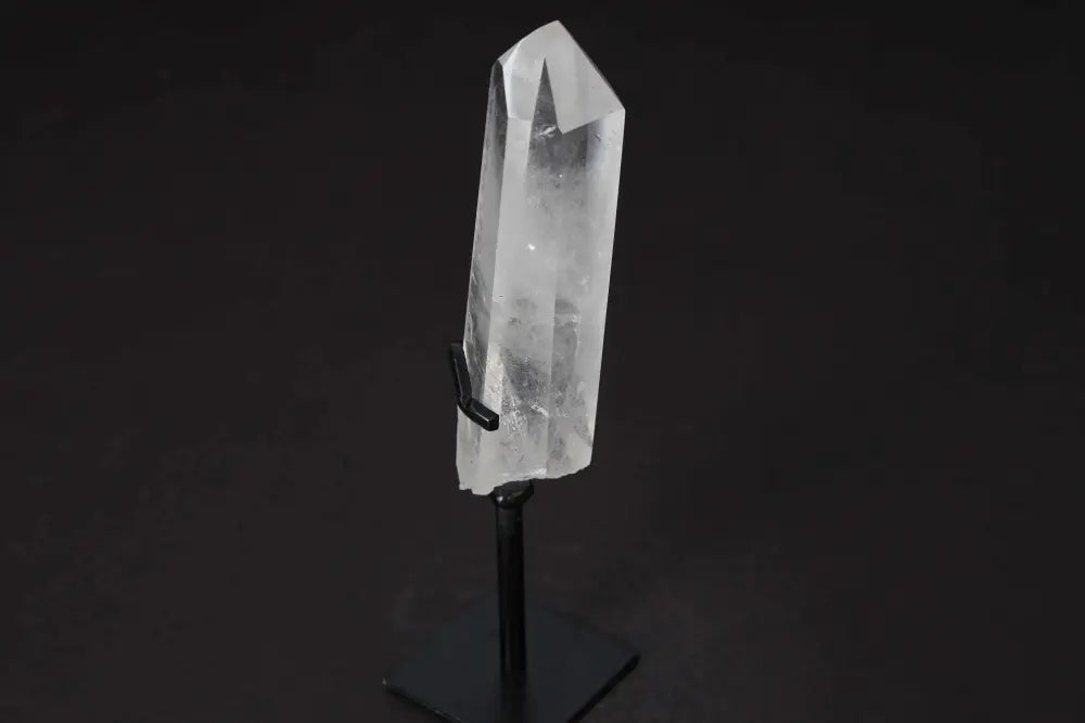 Semi Polished Clear Quartz Point on a Stand for Amplifying Energy and Meditation, Ideal for Aligning and Illuminating Spaces
