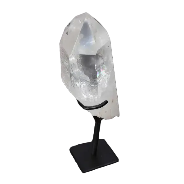 Semi Polished Clear Quartz Point on Stand for energy amplification and clarity, ideal for meditation and manifestation work.
