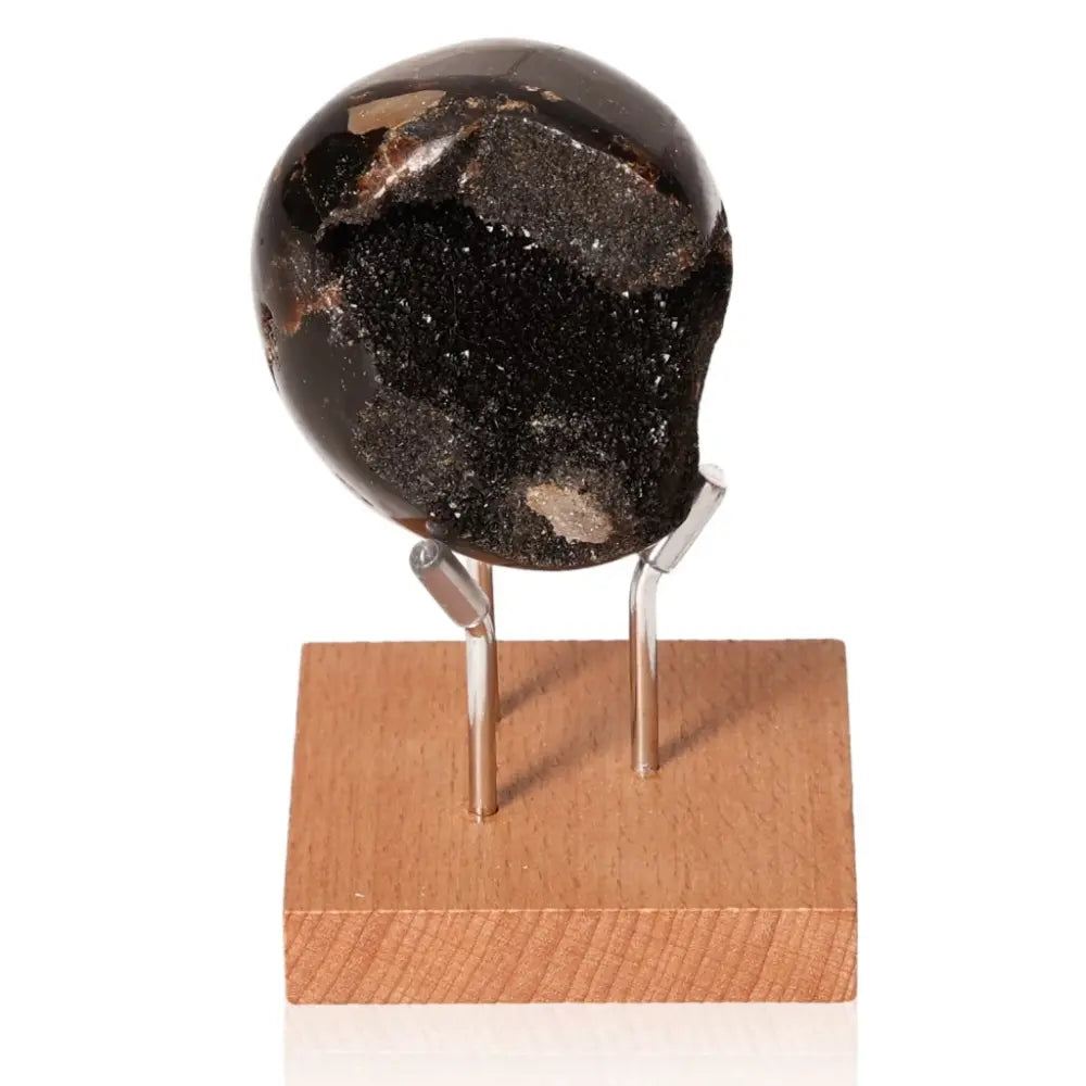 Septarian "Dragon Stone" on display stand, showcasing unique mineral patterns and rich symbolism, symbolizing power and endurance.