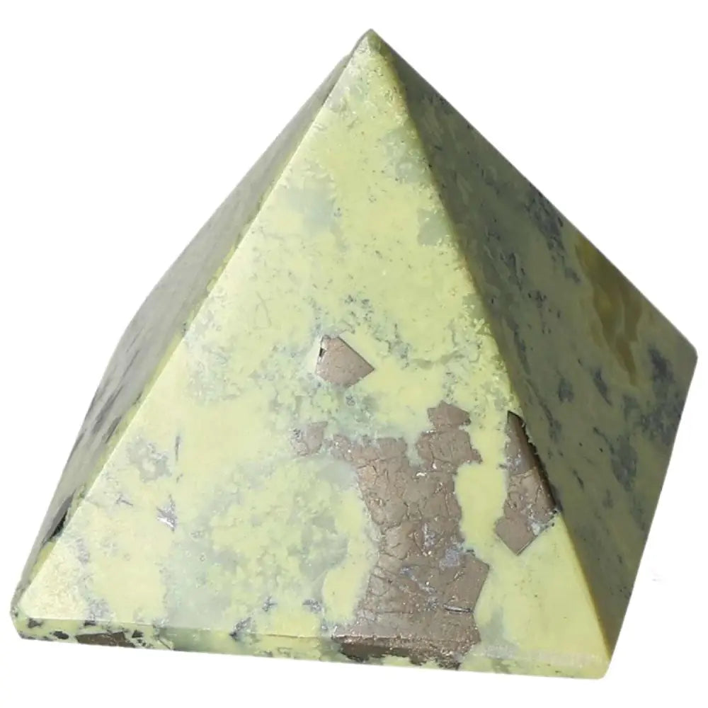 Serpentine pyramid stone for enhancing meditation, emotional healing, and spiritual growth.