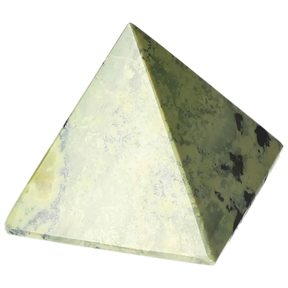 Serpentine pyramid for heart chakra activation, spiritual healing, and meditation enhancement.