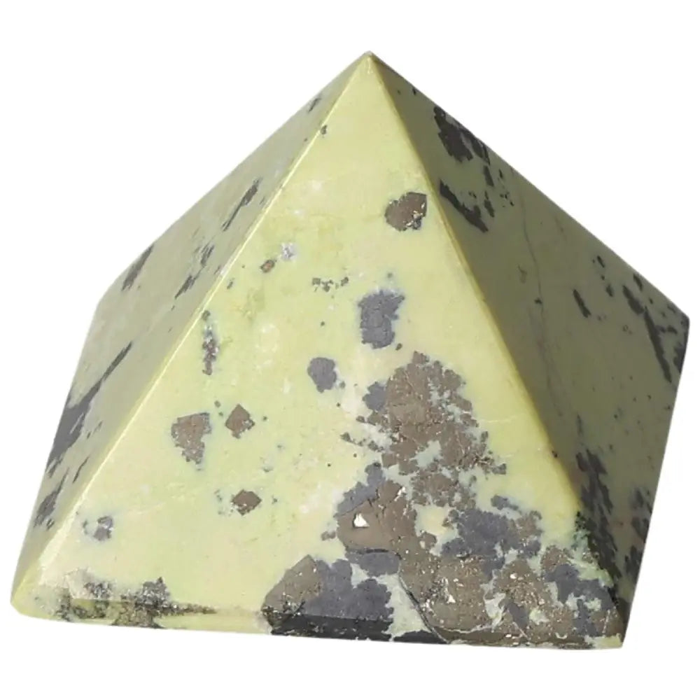 Serpentine pyramid stone for spiritual healing, activating Heart Chakra, and enhancing meditation, emotional balance, and transformation.