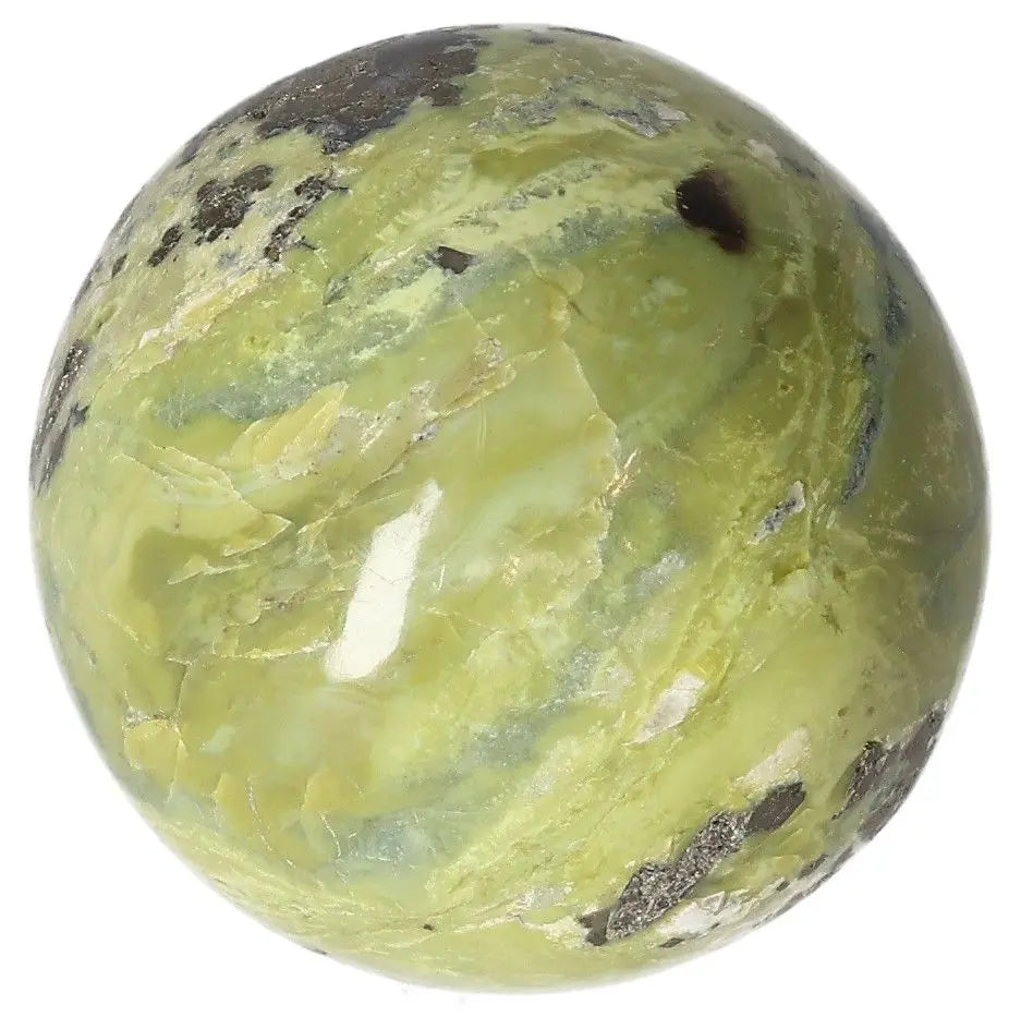 Serpentine sphere for healing, activating Heart Chakra, promoting emotional balance, meditation, and spiritual growth.