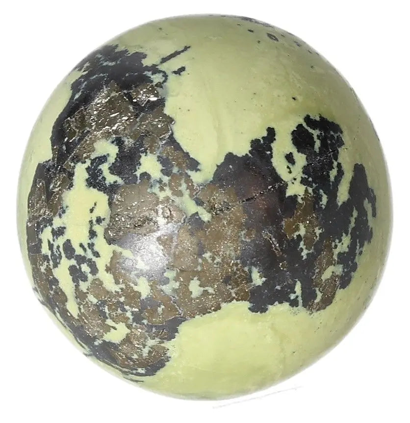 Serpentine sphere promoting healing and spiritual wisdom, activating Heart Chakra for emotional balance and deep meditation.