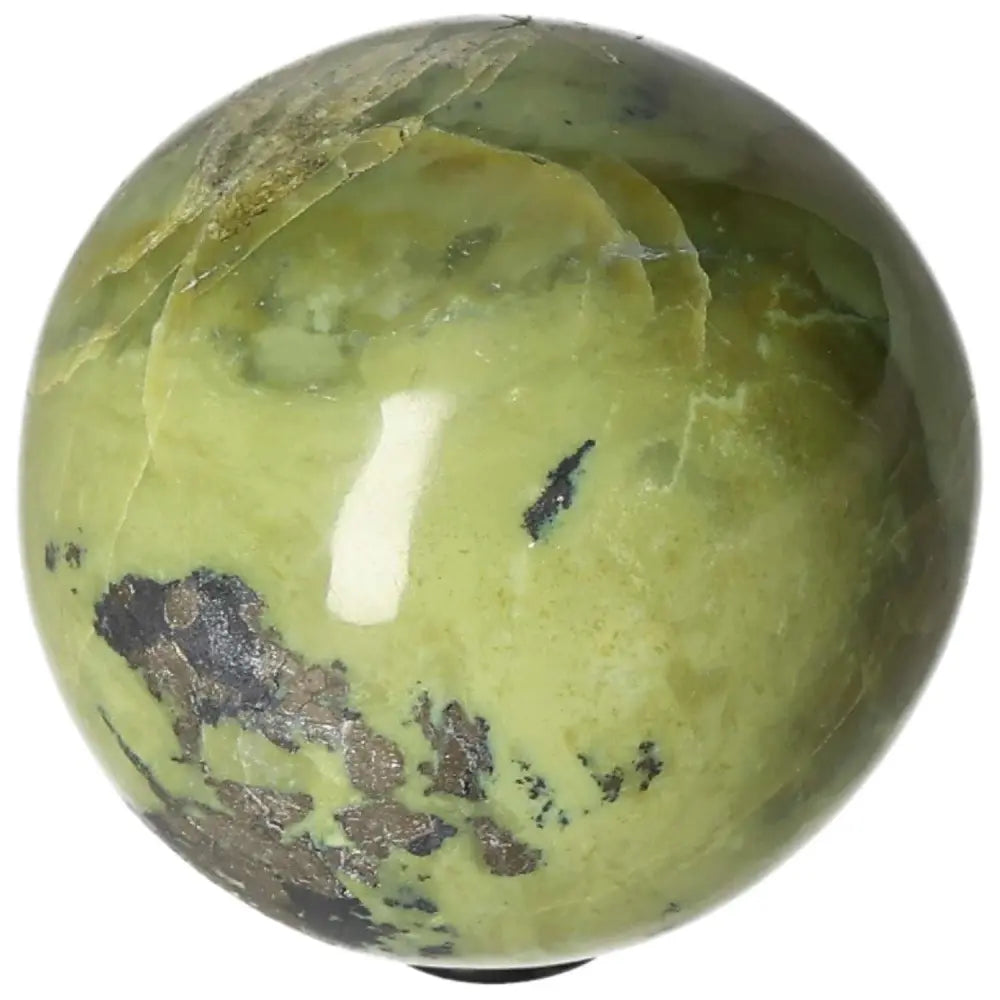 Serpentine sphere for healing, spiritual wisdom, and Heart Chakra activation, enhancing meditation and emotional balance.