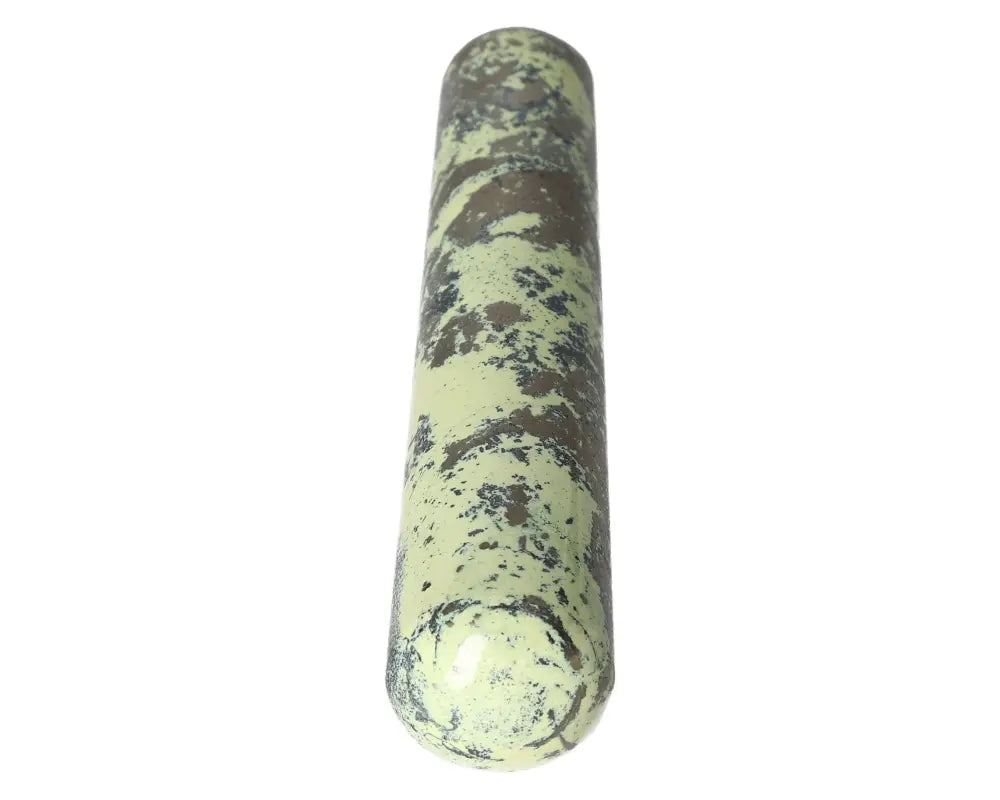 Serpentine wand for spiritual healing and meditation, featuring natural stone patterns to enhance emotional balance and transformation.