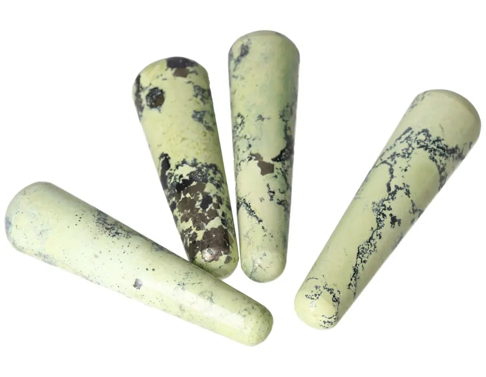 Serpentine crystal wands for emotional healing and spiritual growth, activating Heart Chakra energy.