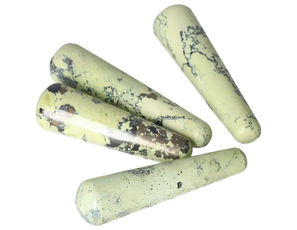 Set of Serpentine Wands featuring natural patterns, ideal for spiritual healing, meditation, and emotional balance.