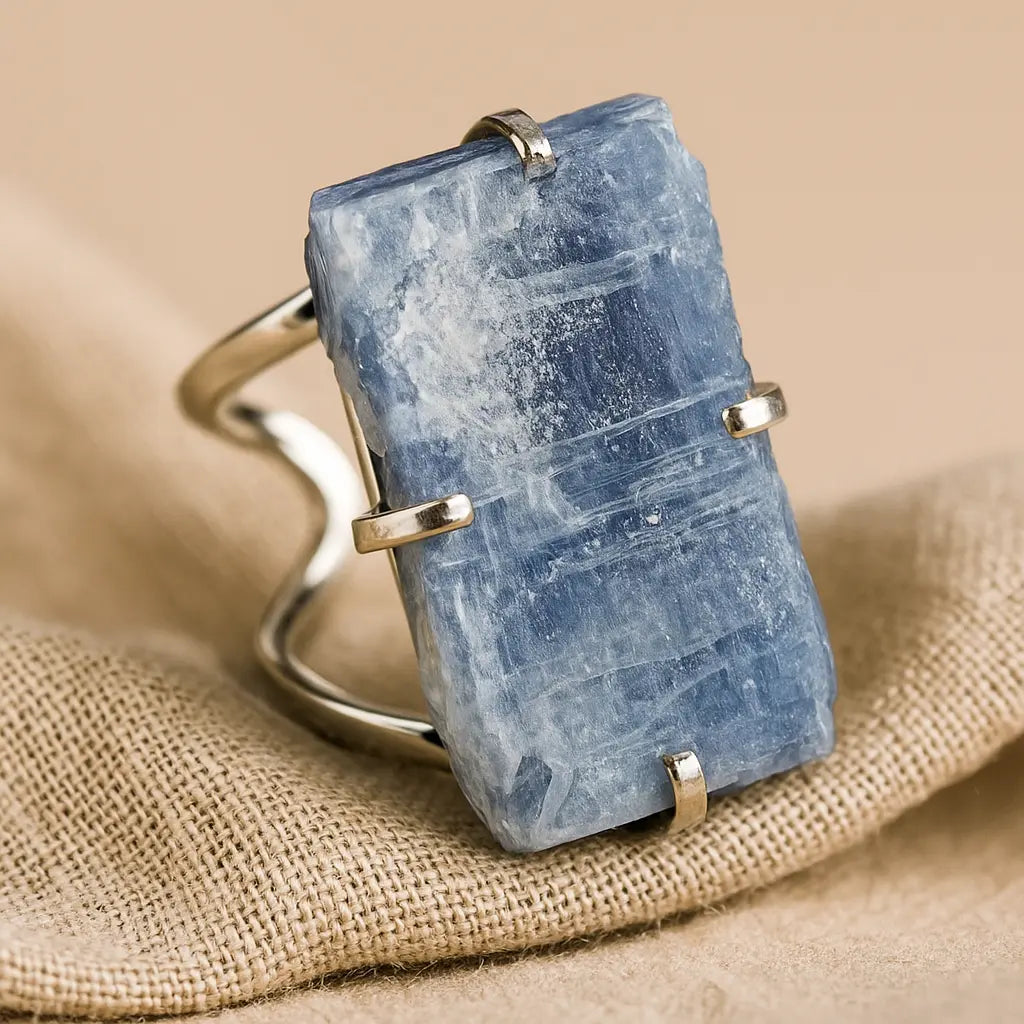 Silver Arc Ring with Kyanite – Alignment and Inner Clarity Sylvia Crystals Sp. z o.o.