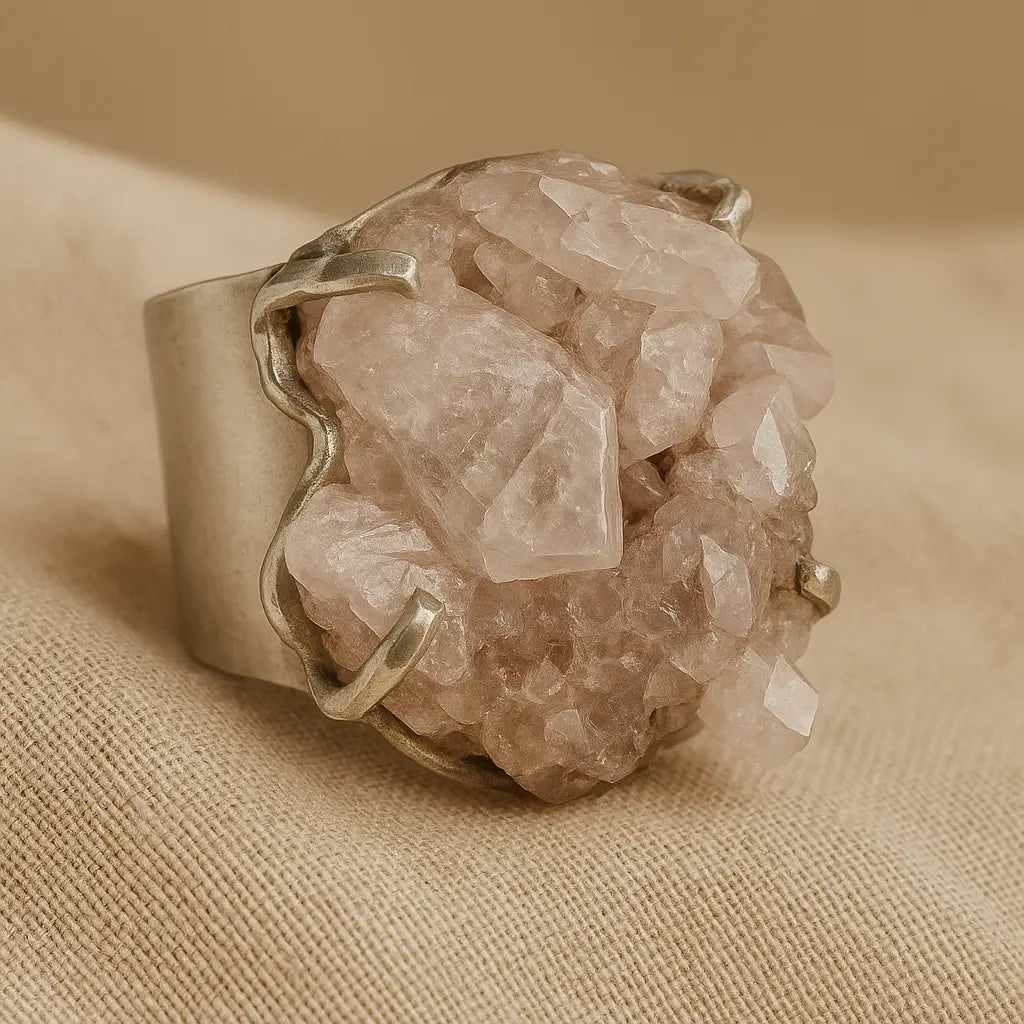 Silver Cuff Ring with Lithium Cluster – Calm Energy and Natural Beauty Sylvia Crystals Sp. z o.o.