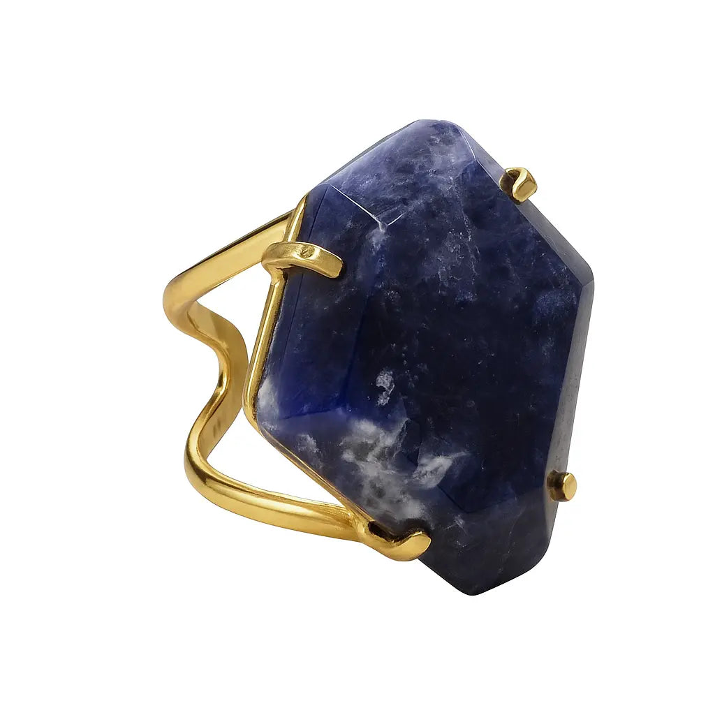 Sodalite Faceted Arc And Wire Ring (Gold) Sylvia Crystals Sp. z o.o.