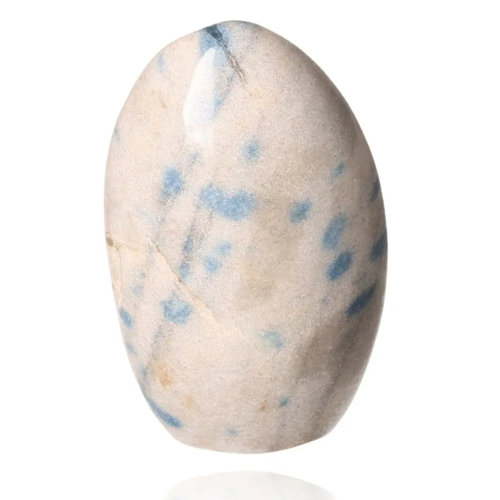 Polished K2 stone featuring unique blue and white patterns symbolizing spiritual connection and enhancing intuition, clarity, and grounding.