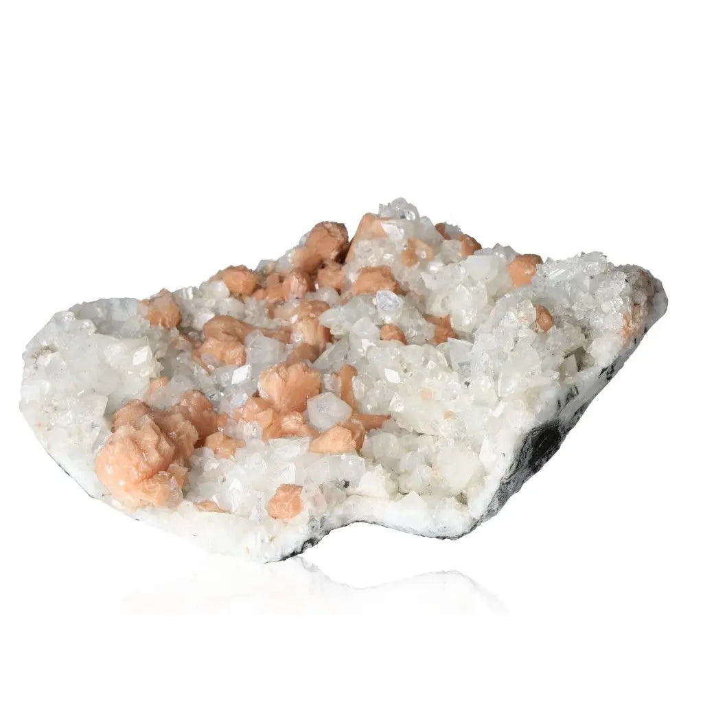 Elegant Stilbite with Apophyllite crystal exuding spiritual charm and clarity, from Sylvia Crystals' luxury collection.