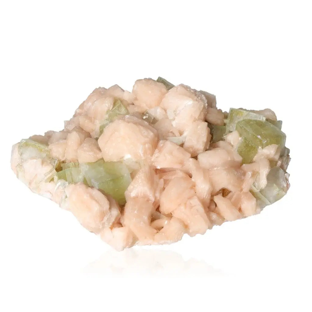 Stilbite with Apophyllite crystal cluster from Sylvia Crystals, promoting serenity and creativity. Ethically sourced, natural minerals.