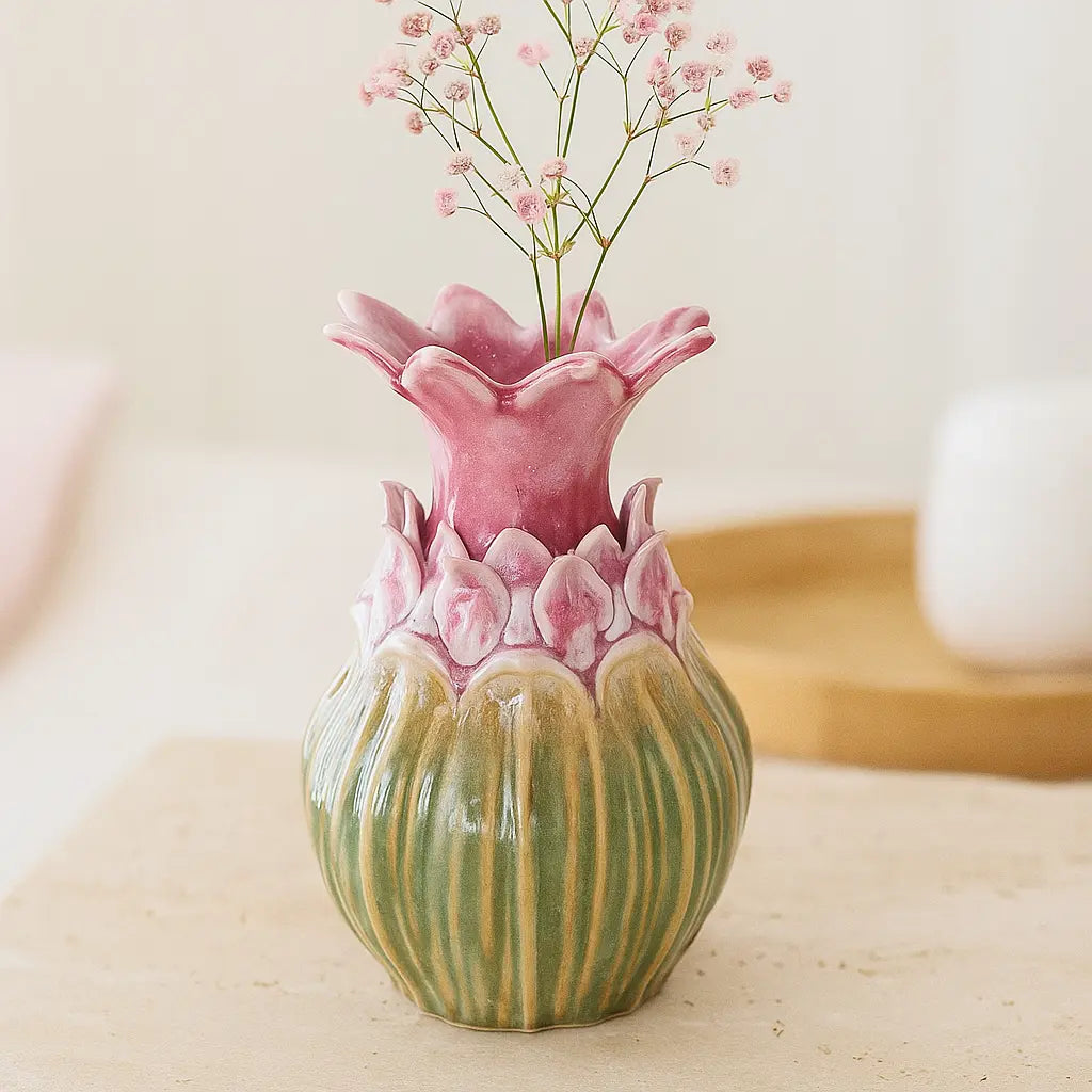 Stoneware Pink Vase – Soft Elegance and Timeless Charm Sylvia Crystals Sp. z o.o.