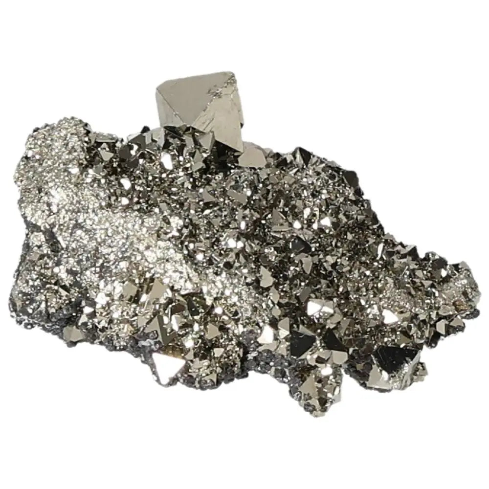 Superior quality pyrite cluster featuring natural geometric formations and metallic luster, showcasing elegant cubic structures.