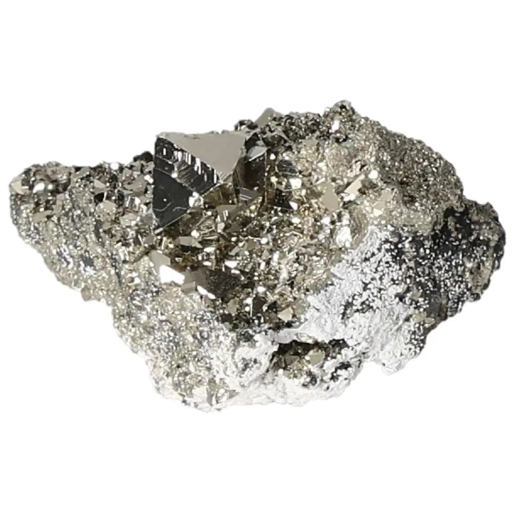 Superior quality pyrite cluster with geometric cubic formations and metallic luster.