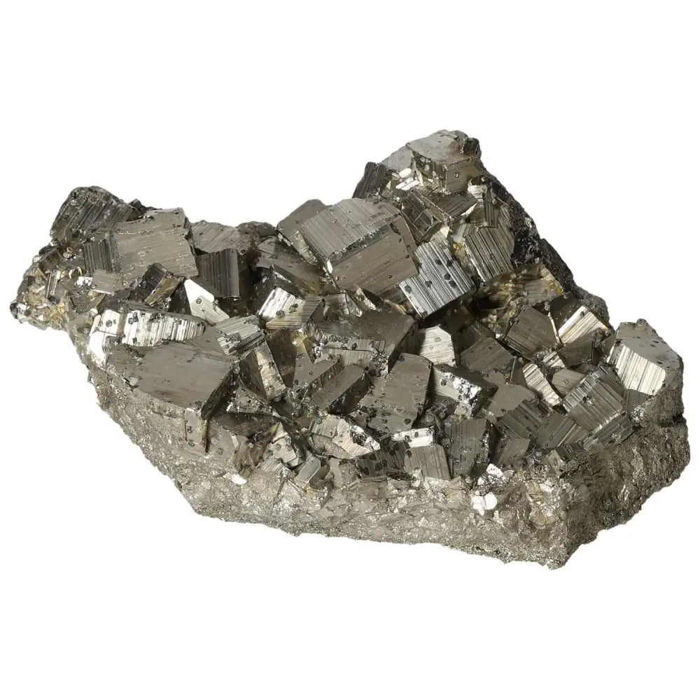 Superior quality pyrite cluster with geometric formations and metallic luster, showcasing natural cubic designs in premium mineral specimen.
