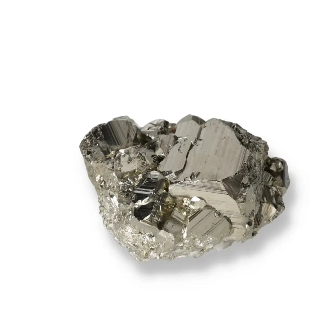 Superior quality pyrite cluster with geometric cubic formations and metallic luster, showcasing natural elegance and brilliance.