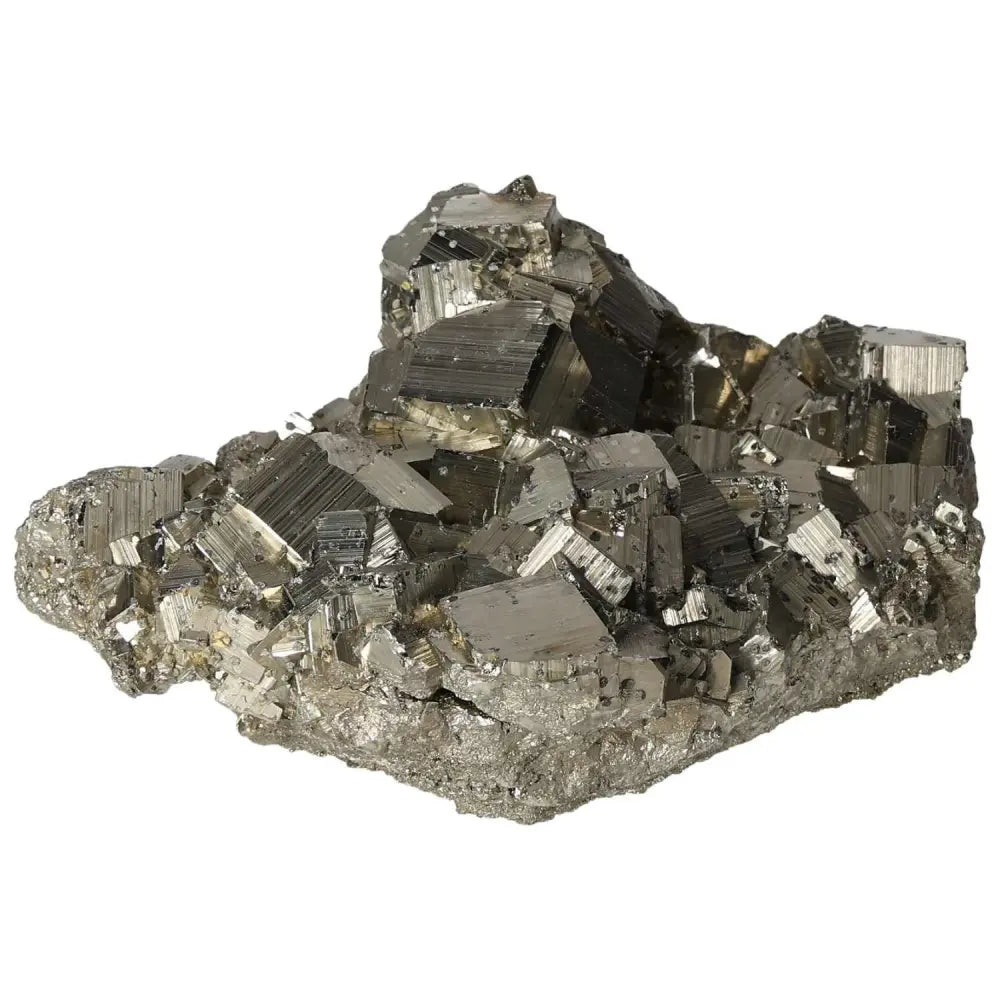Superior quality pyrite cluster with geometric formations and metallic luster, showcasing natural elegance and brilliance.