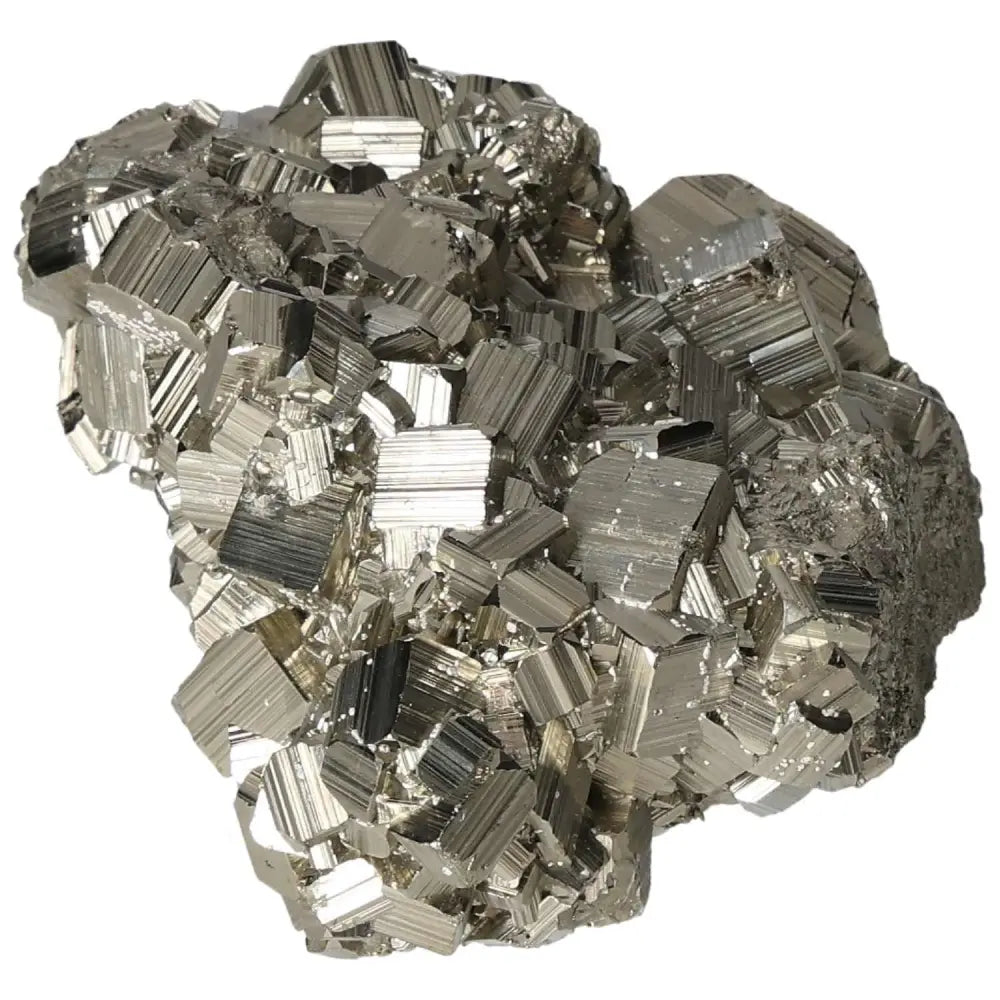 Superior quality pyrite cluster with geometric formations showcasing metallic luster and intricate details.