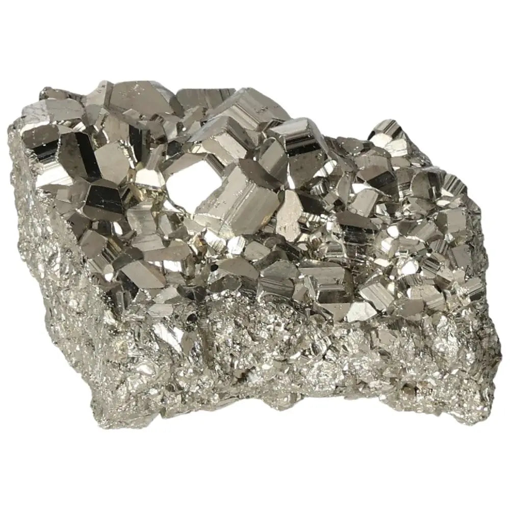 Superior quality pyrite cluster with geometric cubic formations and metallic luster