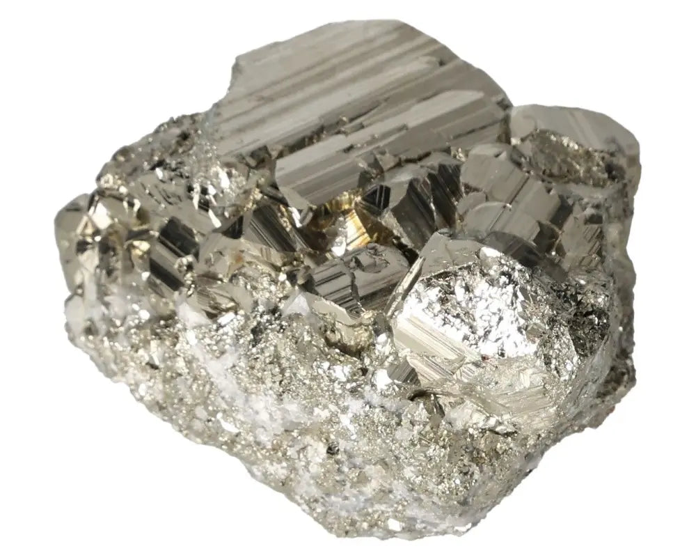 Superior quality pyrite cluster showcasing geometric formations and metallic luster, displaying nature's brilliance.