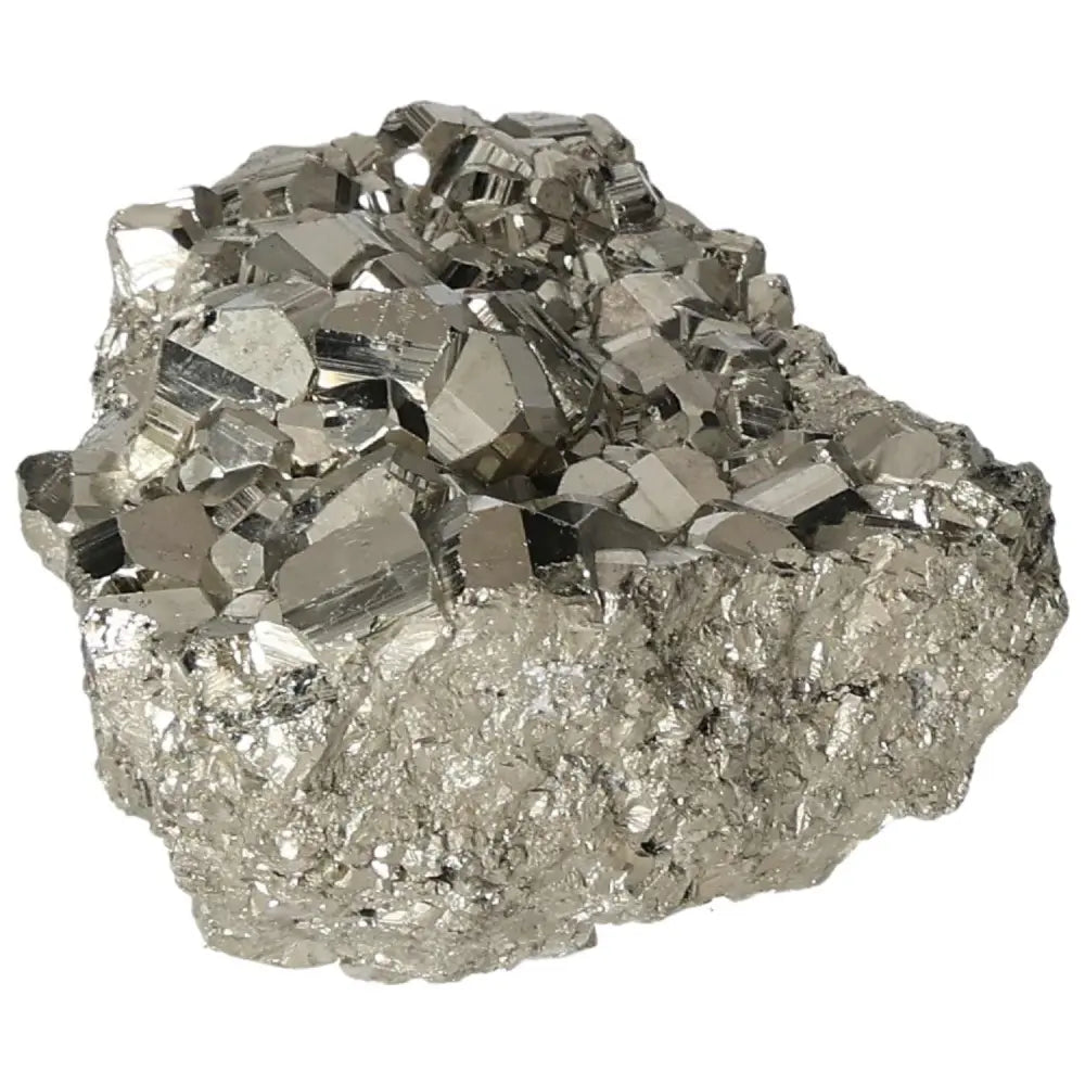 Superior quality pyrite cluster with natural cubic formations and metallic luster, showcasing geometric brilliance.