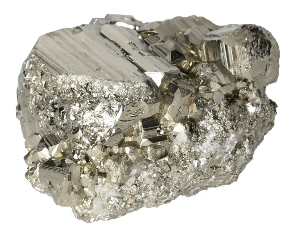 Superior quality pyrite cluster displaying natural geometric cubic formations and metallic luster, ideal for collectors.