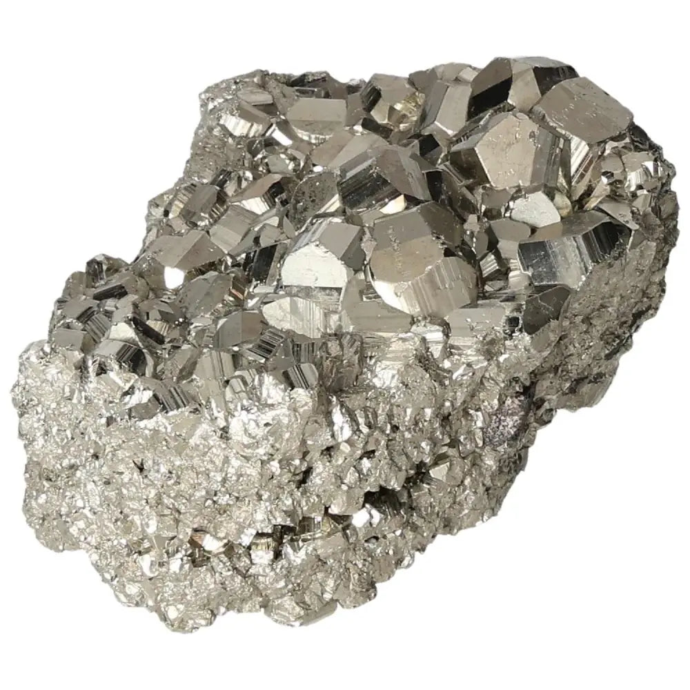 Superior quality pyrite cluster with geometric formations and metallic luster, showcasing natural brilliance and sculptural detail.