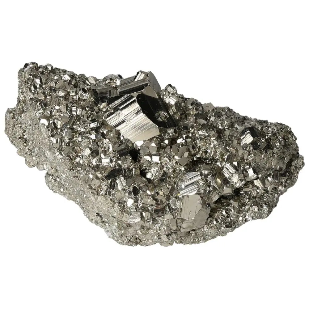 Superior quality pyrite cluster with geometric formations and metallic luster, showcasing natural cubic and sculptural details.