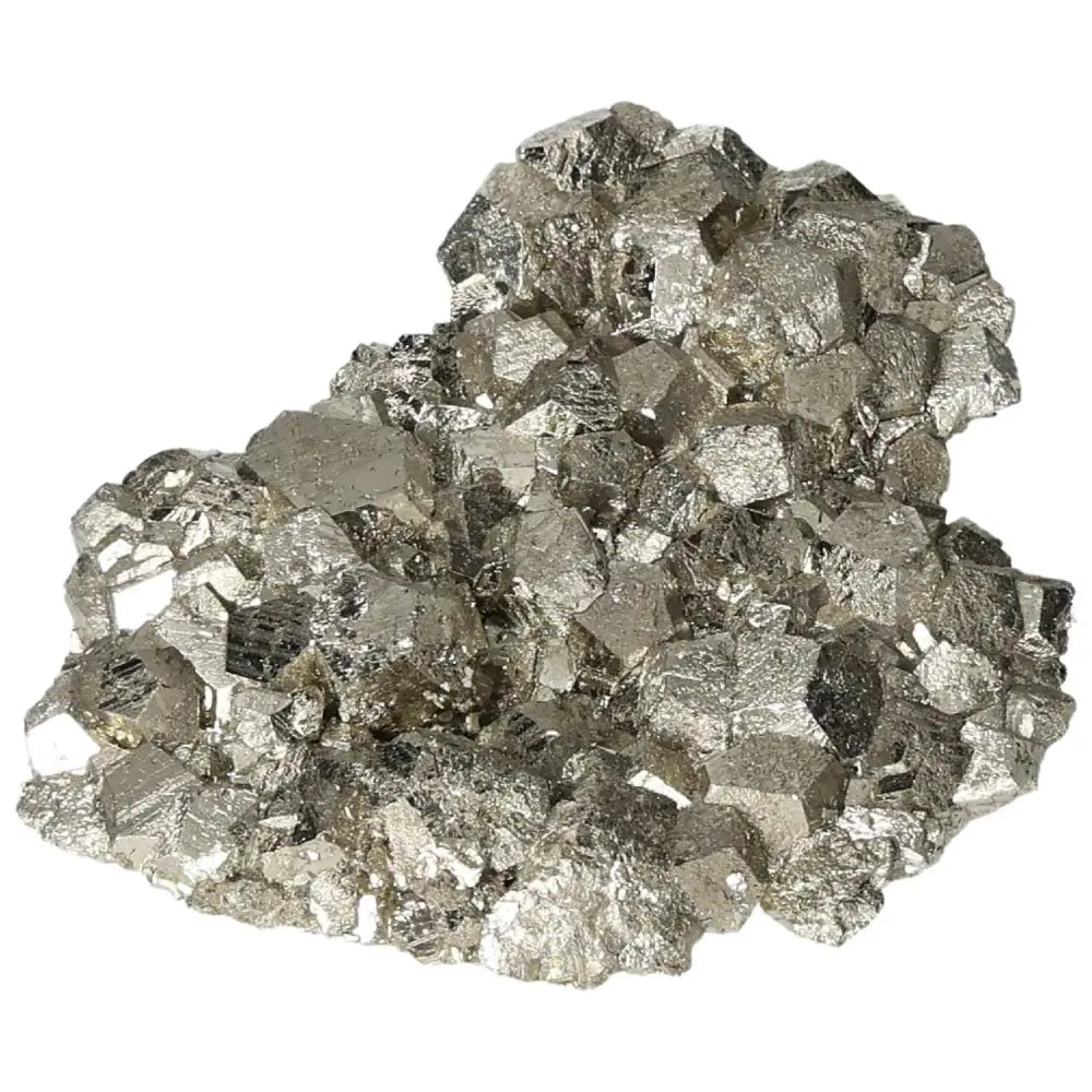 Superior quality pyrite cluster with natural cubic formations and metallic luster, showcasing geometric brilliance.