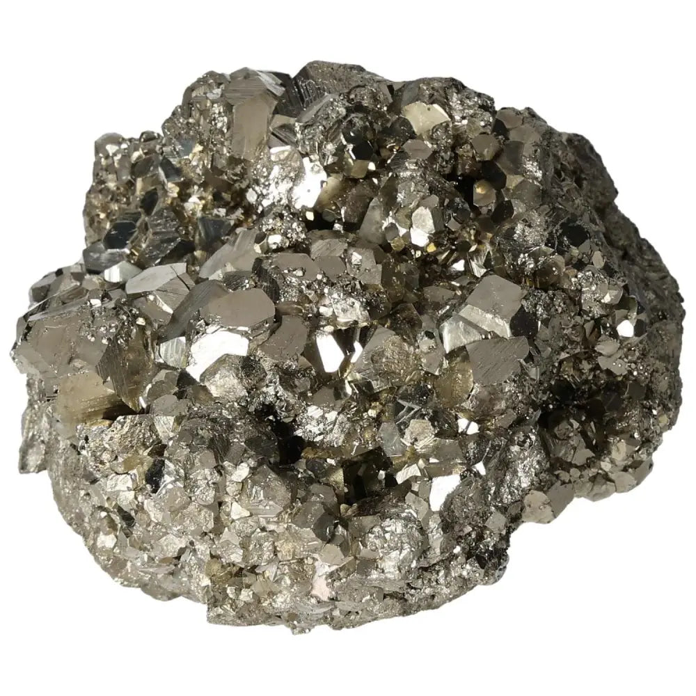 Superior Quality Pyrite Cluster with natural cubic formations and metallic luster, showcasing geometric brilliance in an intricate design.