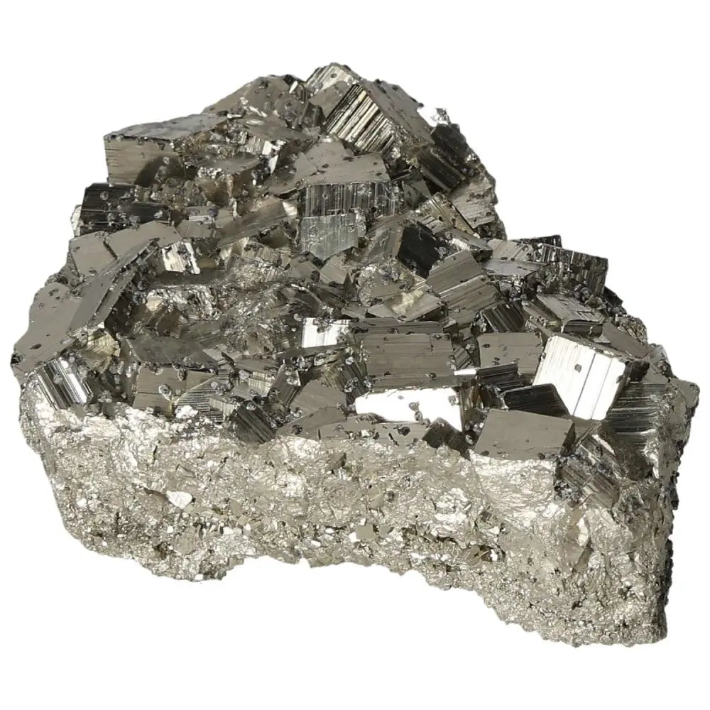 Superior quality pyrite cluster showcasing cubic geometric formations and metallic luster