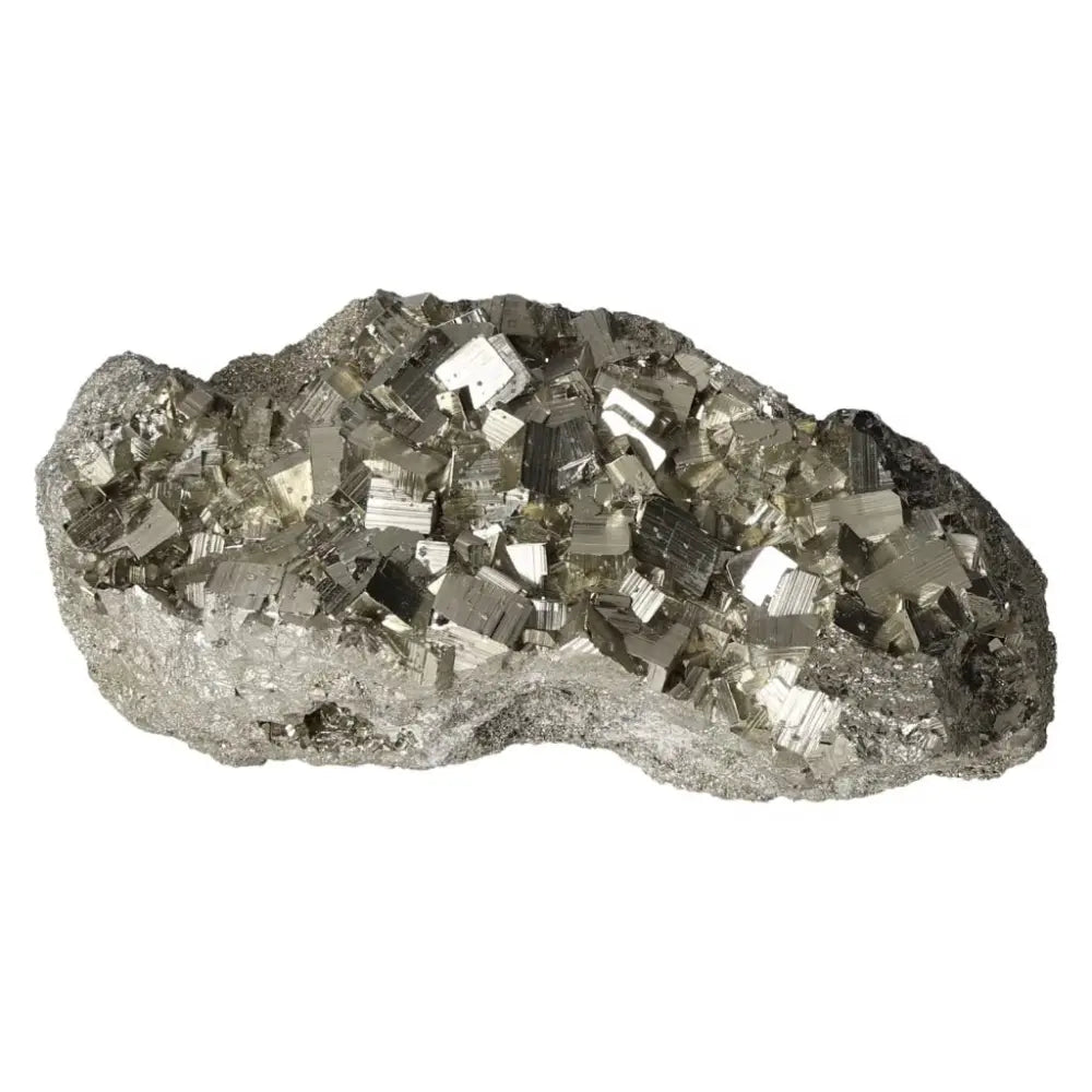 Superior quality pyrite cluster with geometric formations and metallic luster, showcasing natural elegance and intricate detail.