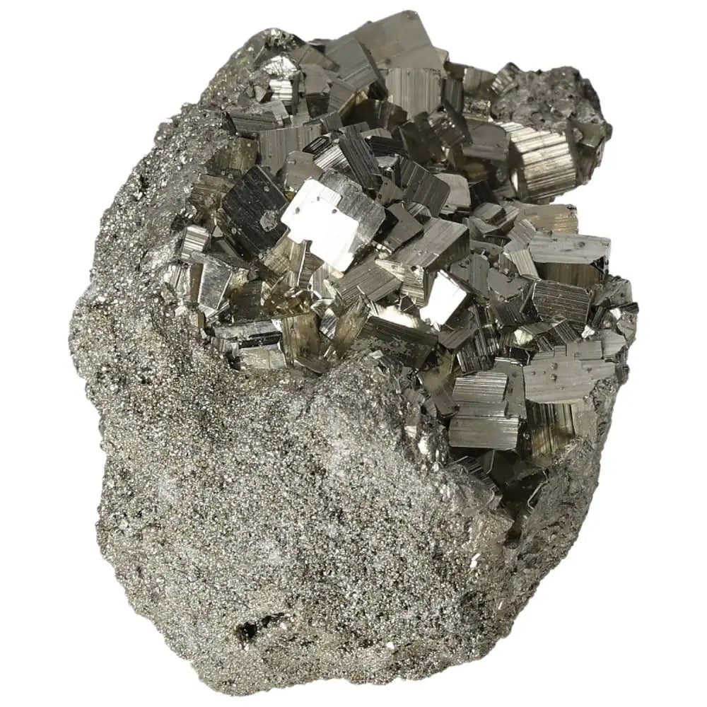 Superior Quality Pyrite Cluster showcasing metallic luster and geometric formations, sourced from premium deposits.