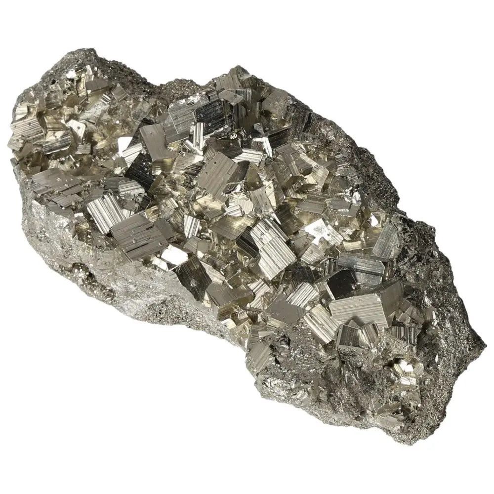 Superior Quality Pyrite Cluster with geometric formations and metallic luster