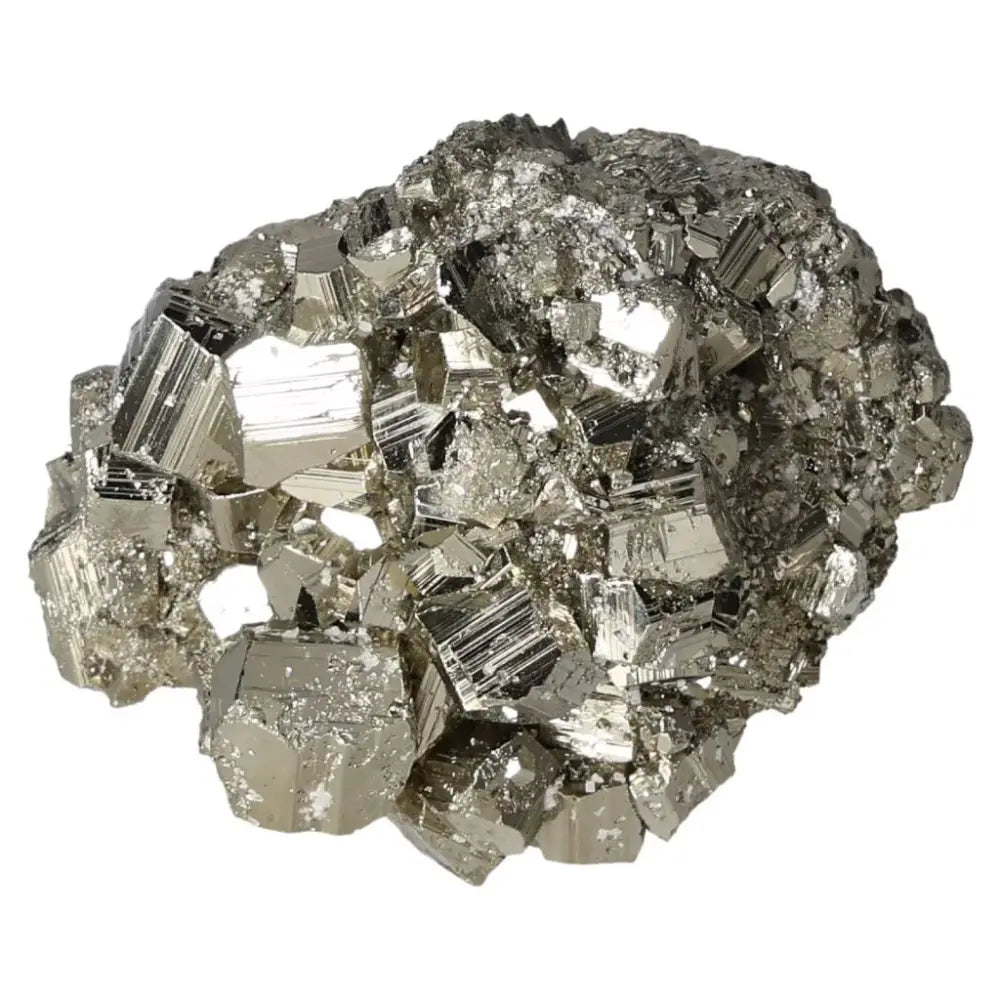 Superior quality pyrite cluster showcasing geometric formations and metallic luster, ideal for natural decor enthusiasts.